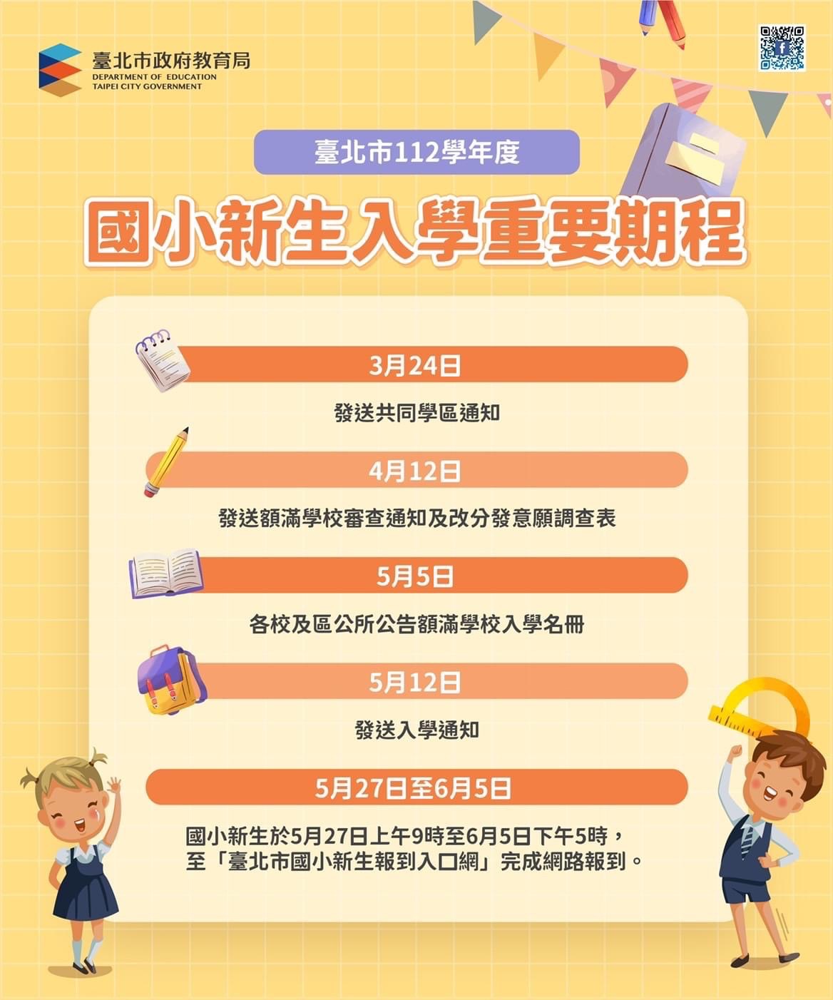 112學年度國小新生入學重要期程